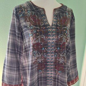 John Mark Blue and Grey Checked Tunic. Size M